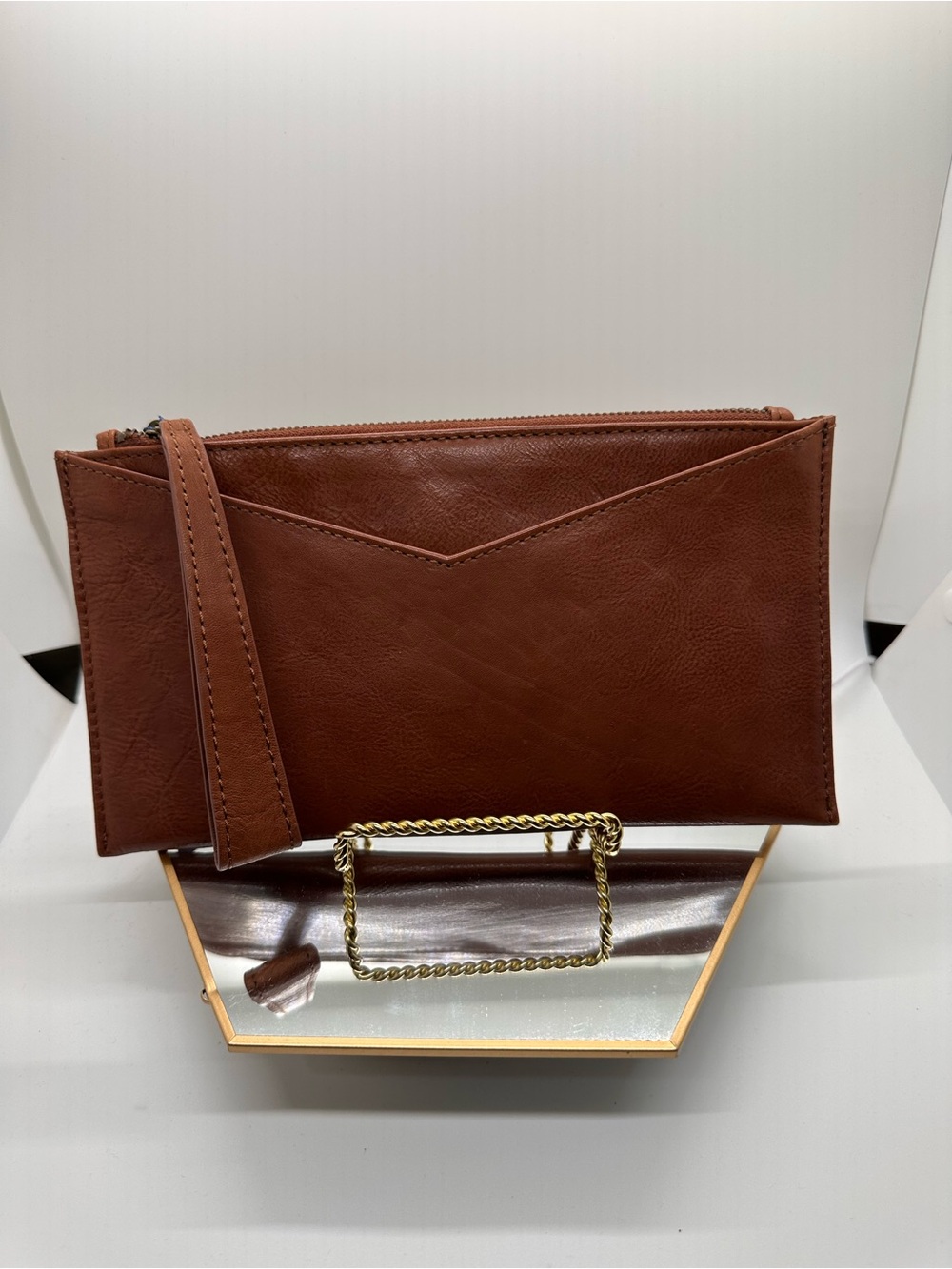 RACHEL Rachel Roy Cognac Brown Leather Wristlet